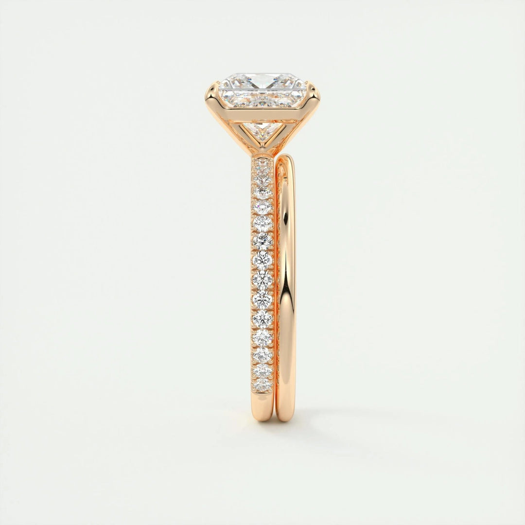 Princess pave lab grown diamond ring side profile in gold setting