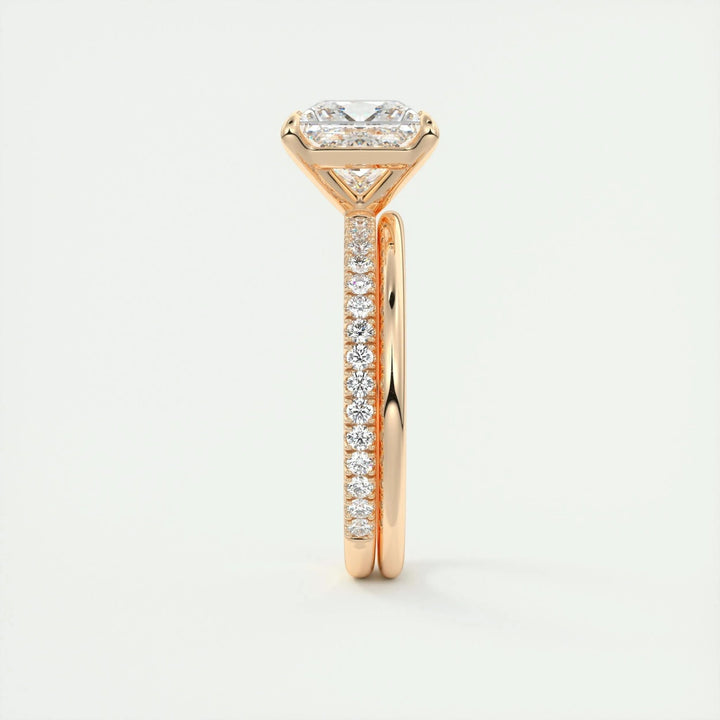 Princess pave lab grown diamond ring side profile in gold setting