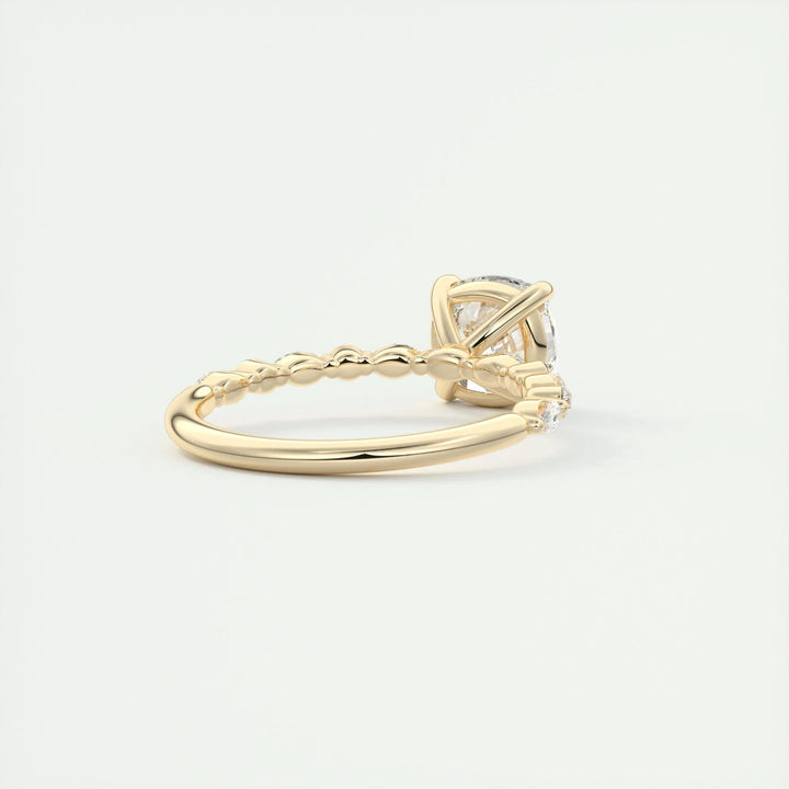 Angled view of cushion cut diamond in solitaire setting