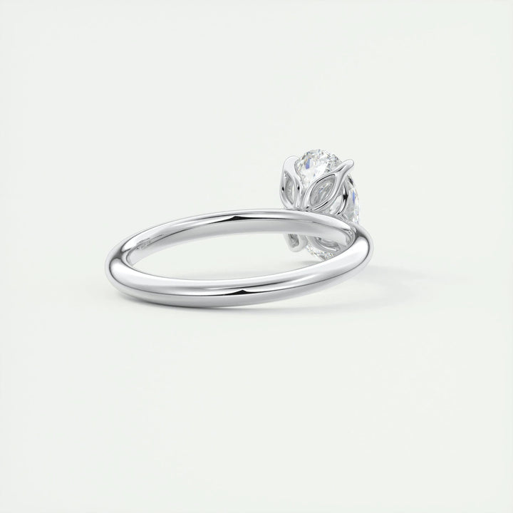 Oval solitaire engagement ring viewed from the side