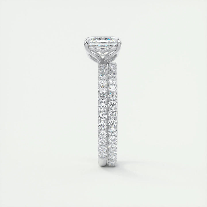 Asscher pave engagement ring close-up highlighting diamond sparkle