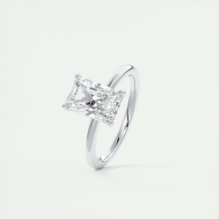Radiant cut hidden halo engagement ring with IGI certified center diamond
