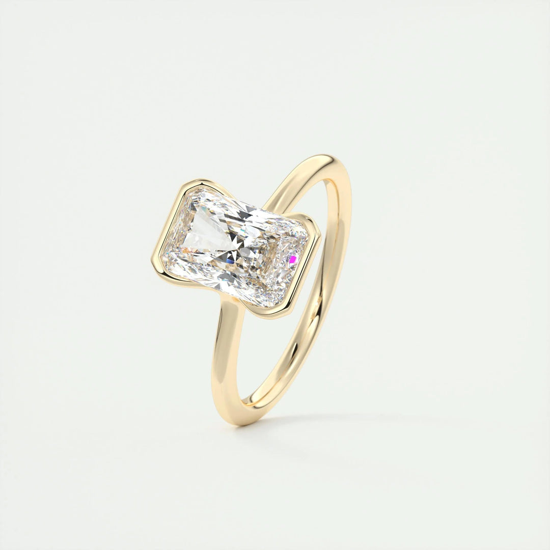 Detailed close-up of radiant solitaire diamond engagement ring