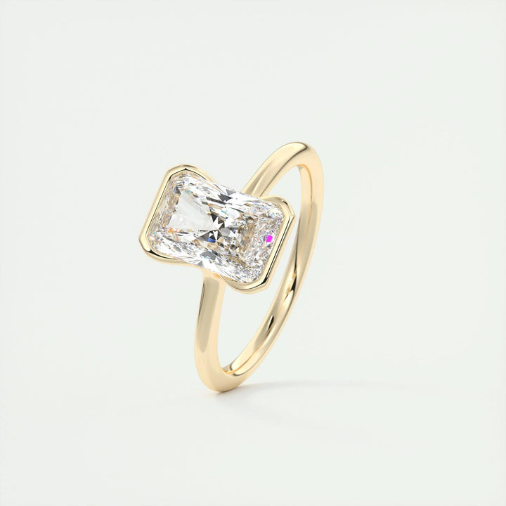 Detailed close-up of radiant solitaire diamond engagement ring