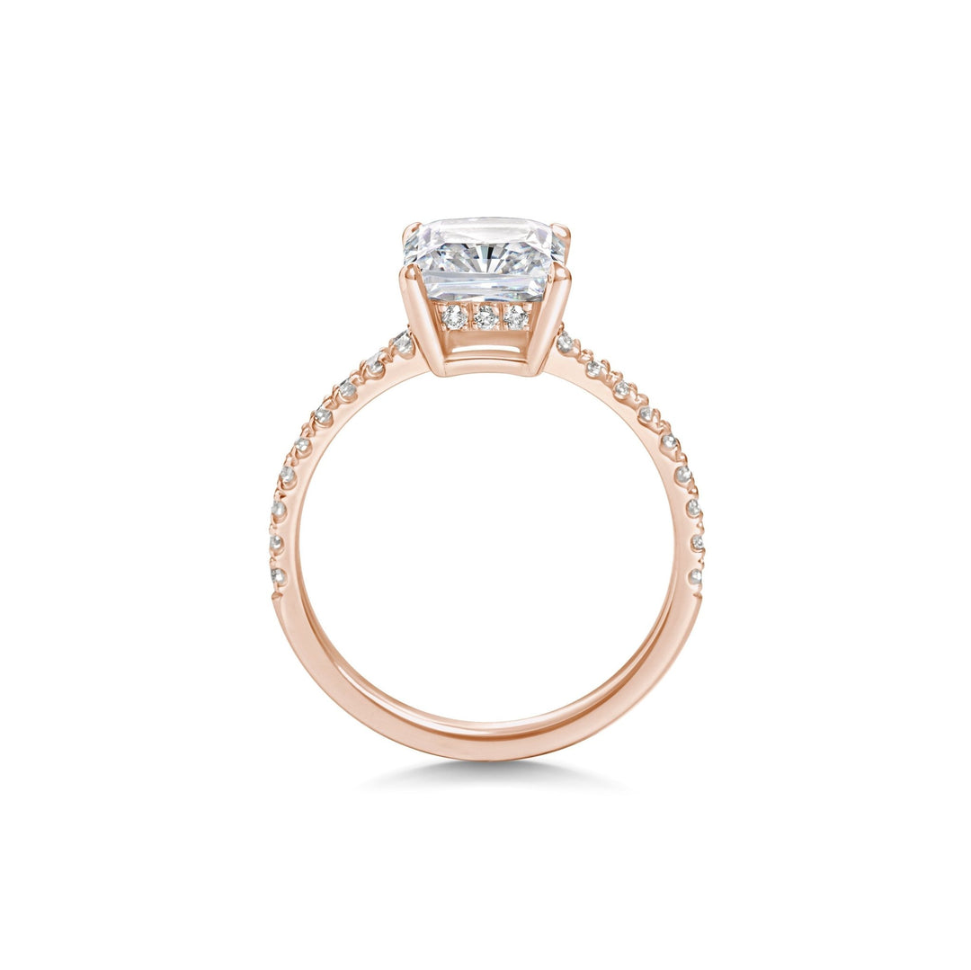 Handcrafted radiant cut pave lab grown diamond engagement ring