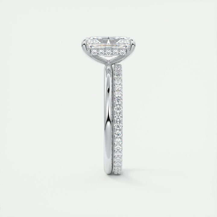 IGI certified radiant cut diamond in hidden halo engagement ring setting