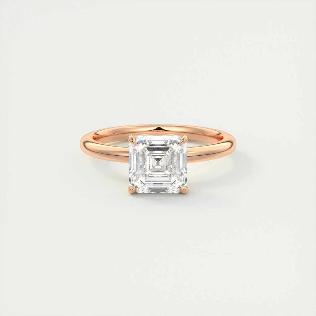 Lifestyle shot of asscher solitaire diamond ring on hand