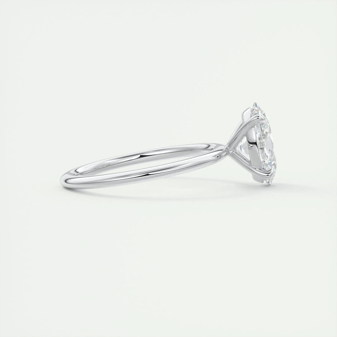 Oval cut engagement ring side view showing band detail