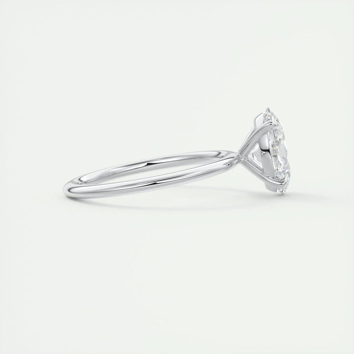 Oval cut engagement ring side view showing band detail