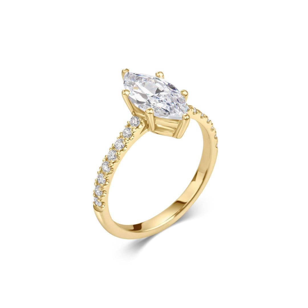 Marquise cut engagement ring shown with authenticity certificate