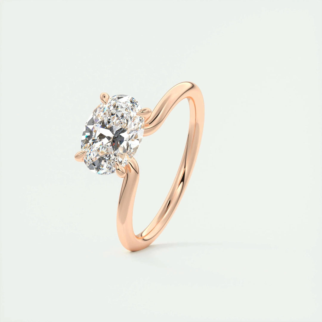 Profile view of oval cut east west engagement ring band