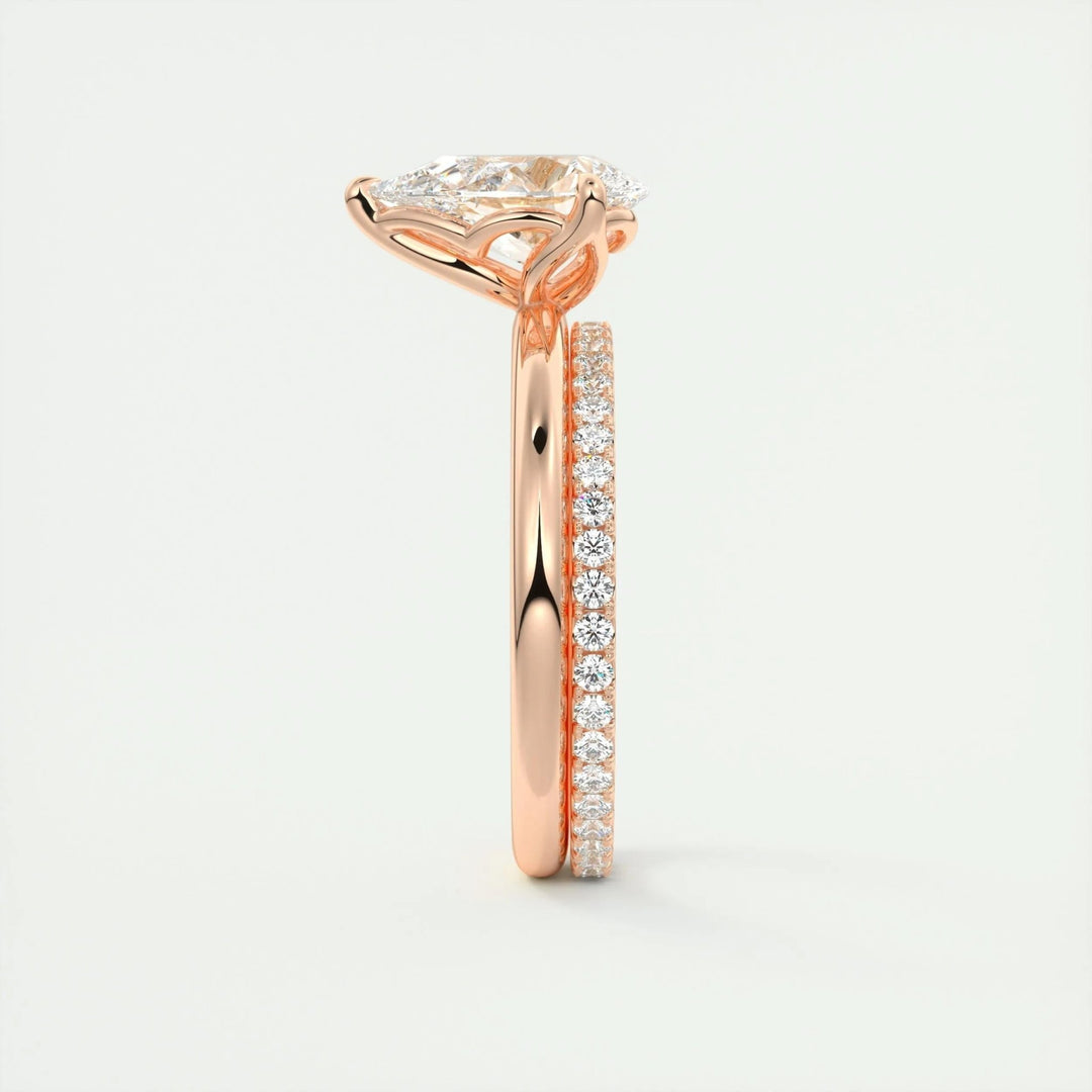 Pear solitaire engagement ring viewed from the side