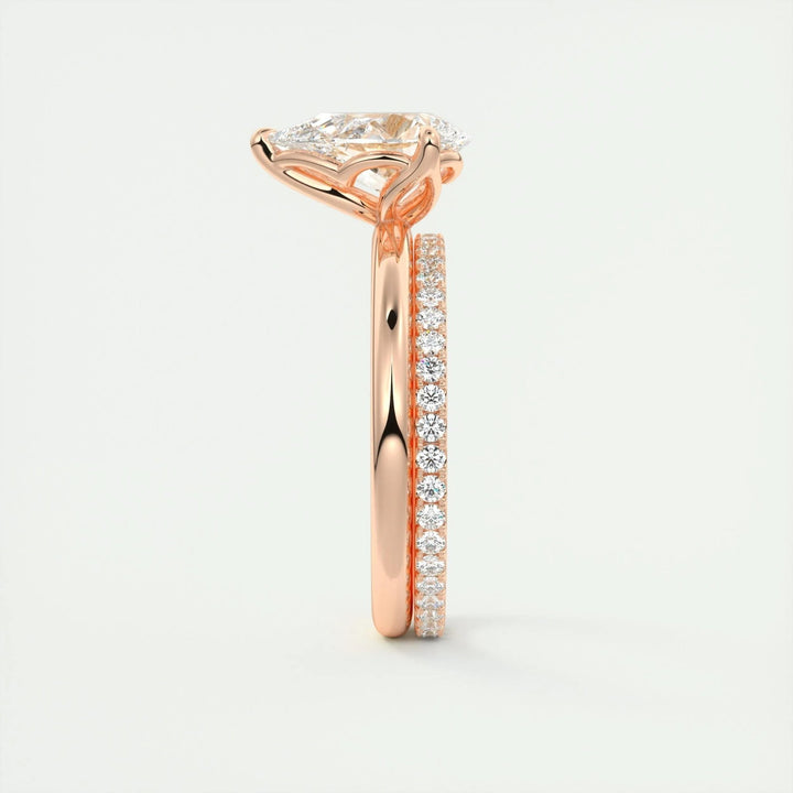 Pear solitaire engagement ring viewed from the side