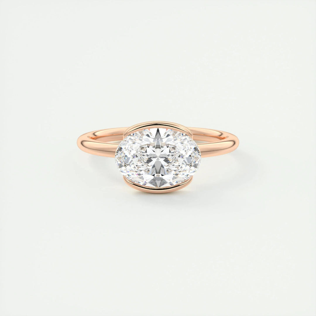Unboxing view of oval cut bezel diamond engagement ring