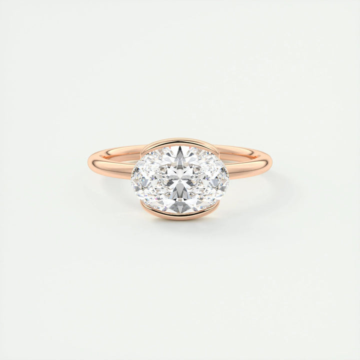 Unboxing view of oval cut bezel diamond engagement ring