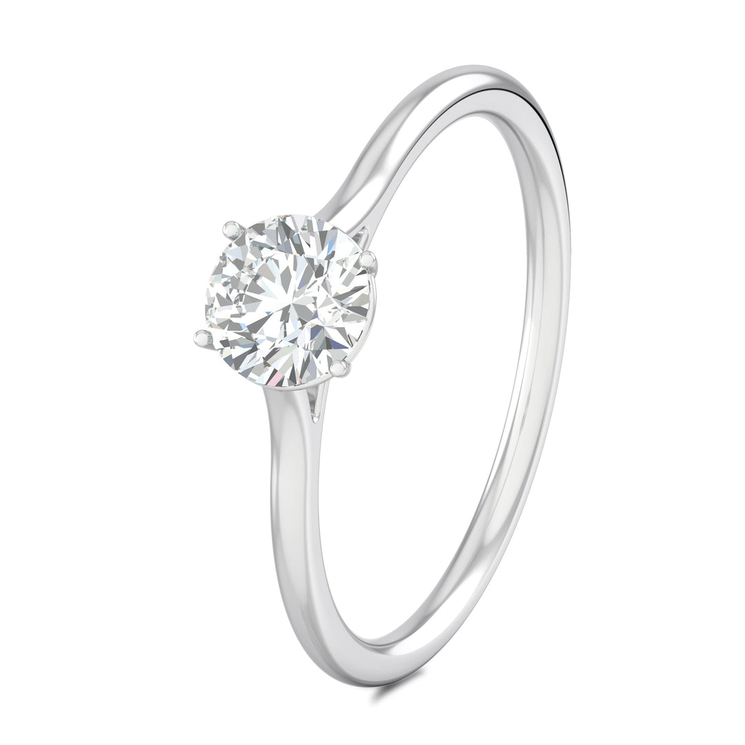 Angled view of round cut diamond in solitaire setting