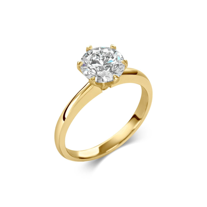 Round solitaire engagement ring close-up highlighting diamond sparkle