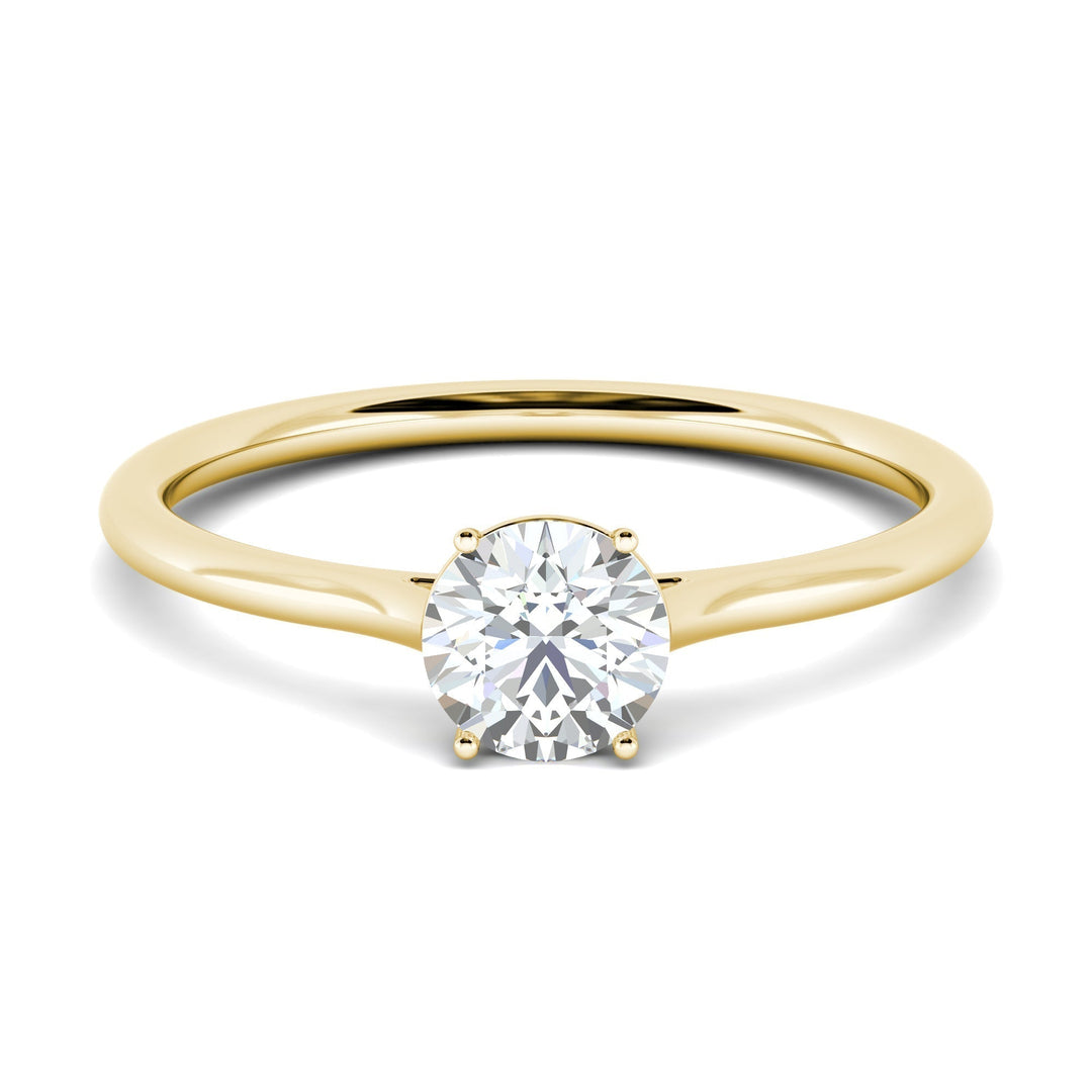 Round solitaire lab grown diamond ring side profile in gold setting