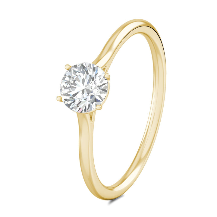 Round cut engagement ring side view showing band detail