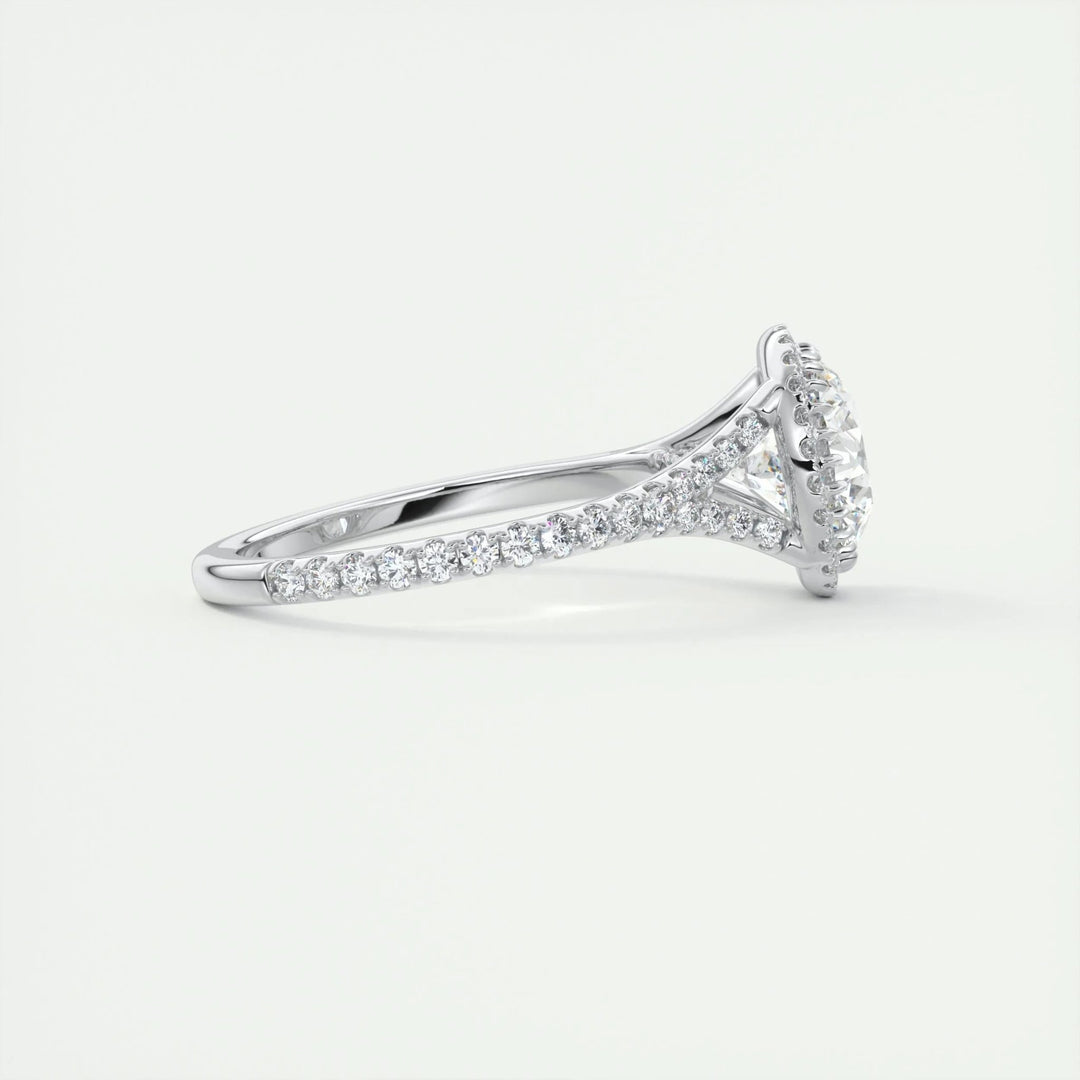 Fine craftsmanship detail on round halo engagement ring