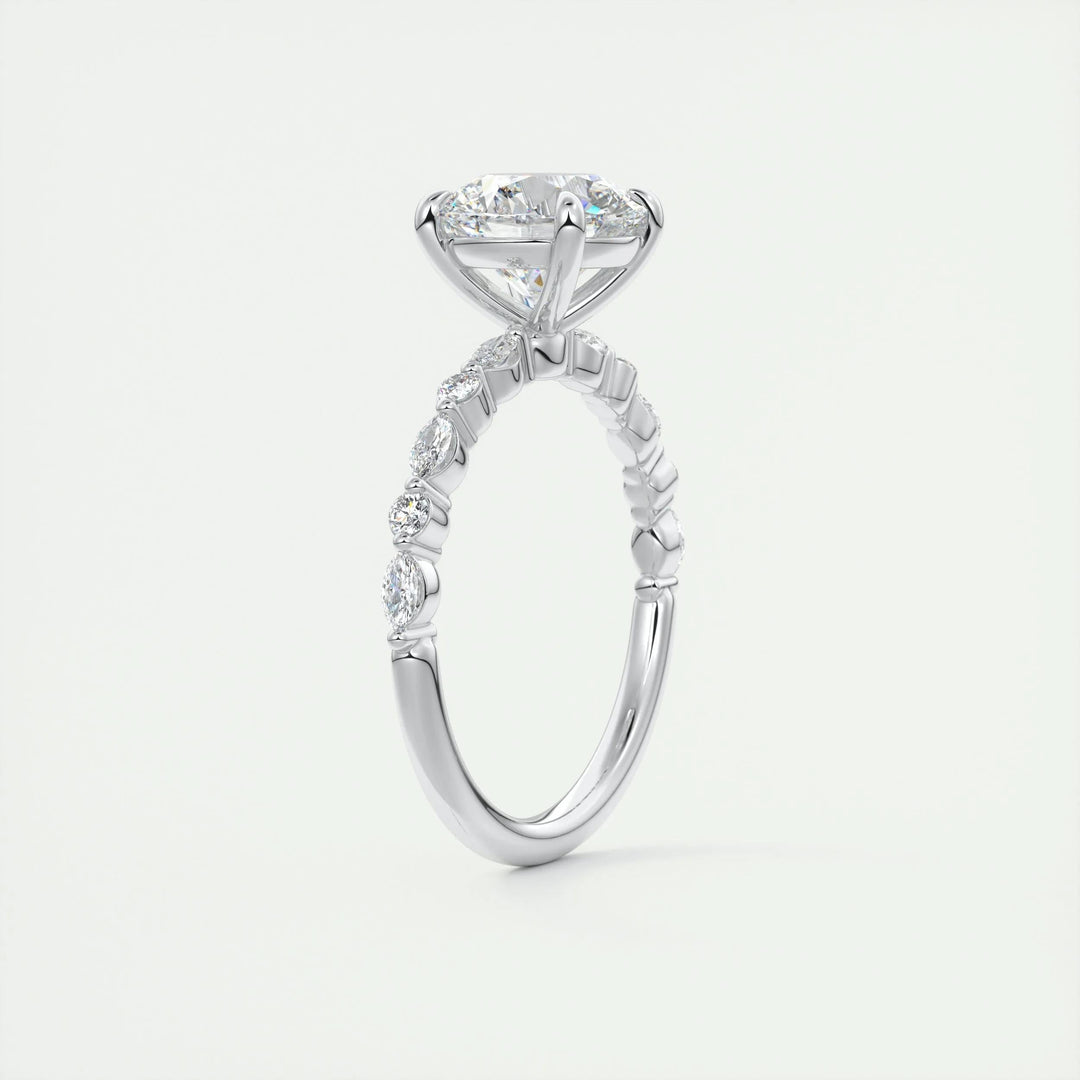 Round pave engagement ring with IGI certificate and packaging