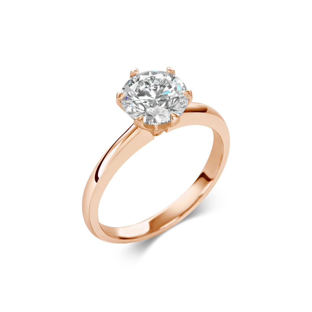 Round solitaire lab grown diamond ring side profile in gold setting