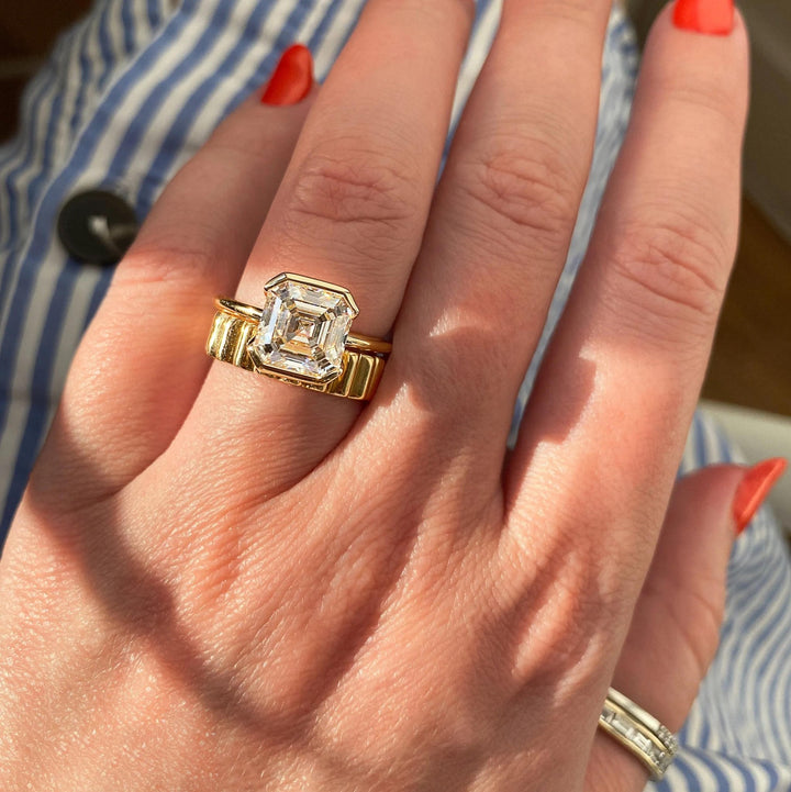 Asscher solitaire diamond engagement ring available in multiple metals
