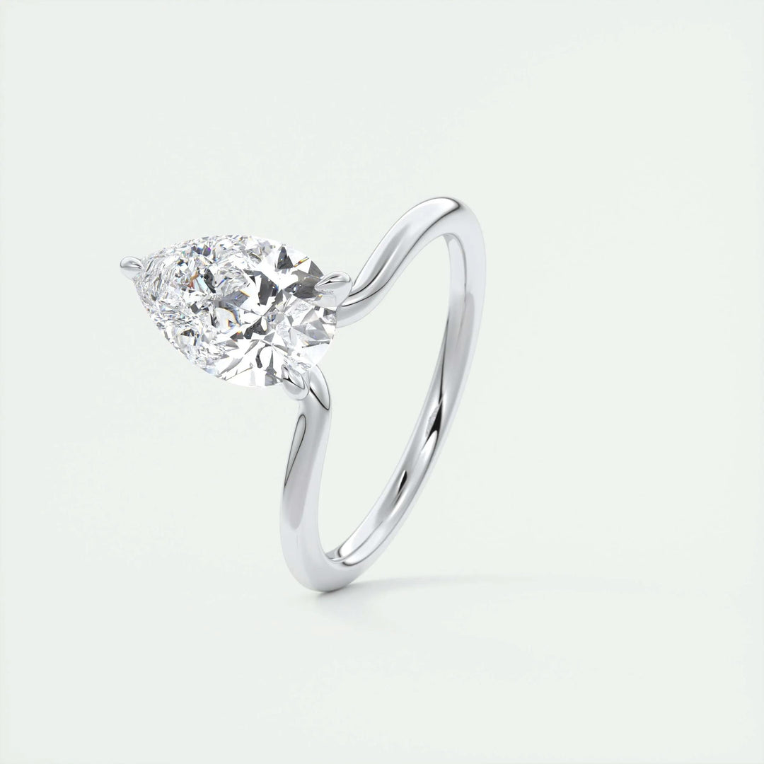 Top-down view of pear cut solitaire engagement ring