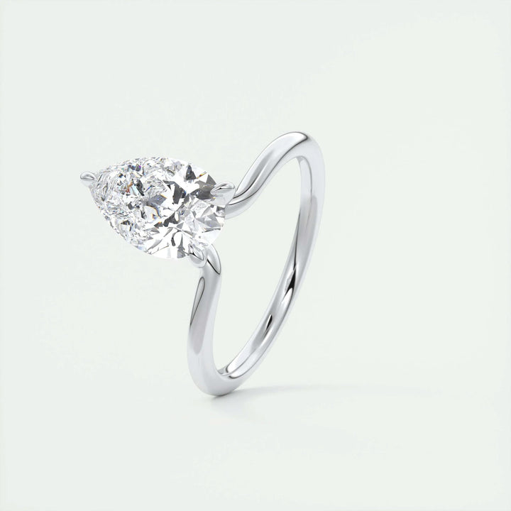 Top-down view of pear cut solitaire engagement ring