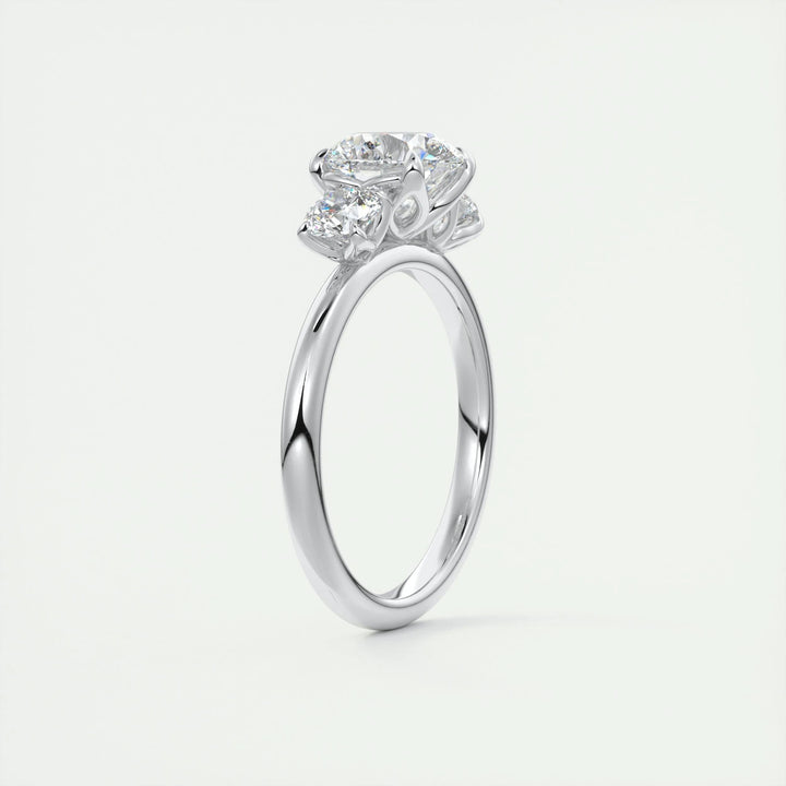 Round cut engagement ring side view showing band detail