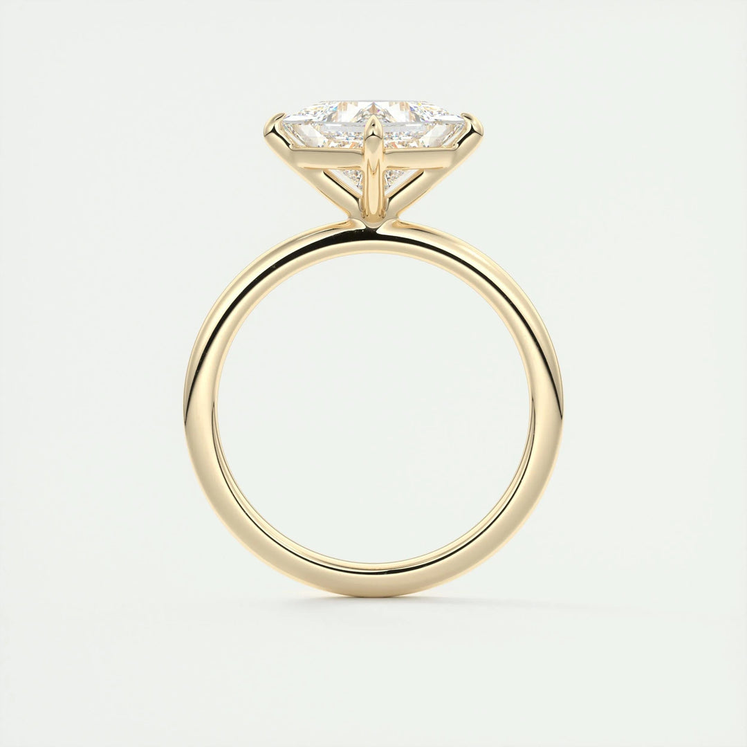 Princess solitaire engagement ring viewed from the side