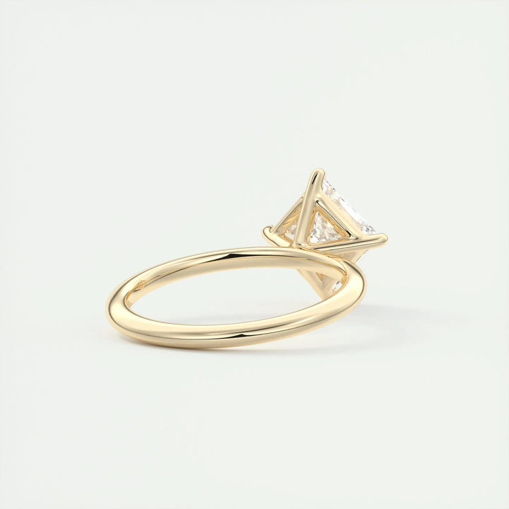 Princess solitaire lab grown diamond ring side profile in gold setting