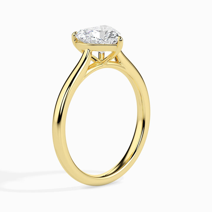 Heart cut engagement ring side view showing band detail