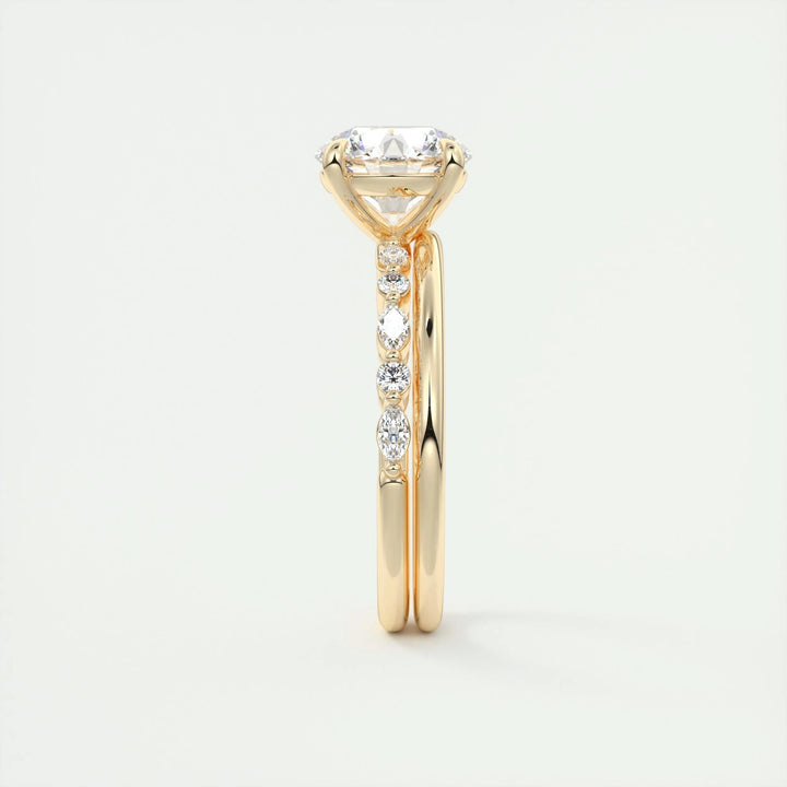 Round pave engagement ring finished in polished solid gold