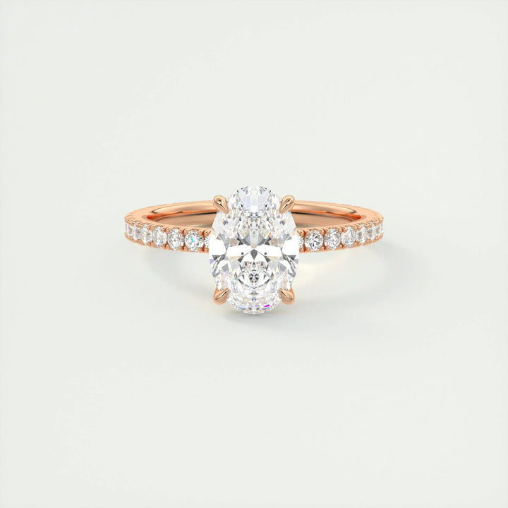 IGI certified oval cut diamond in pave engagement ring setting
