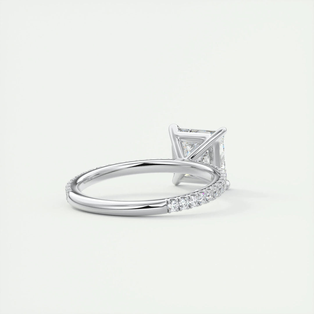 Unboxing view of princess cut pave diamond engagement ring