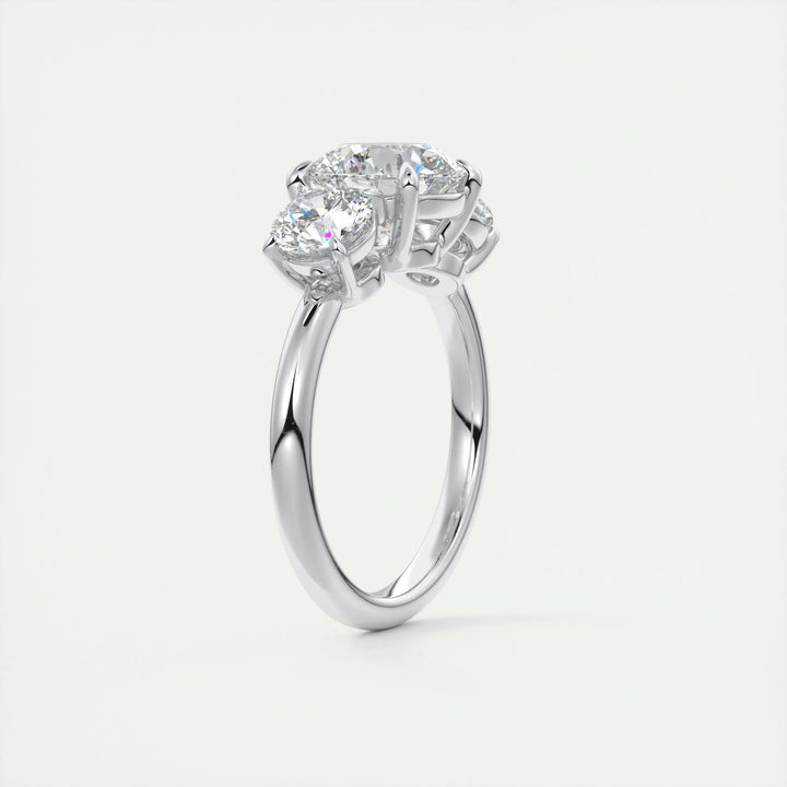 Classic round three stone engagement ring crafted for everyday wear