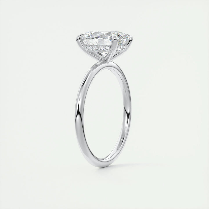 Oval hidden halo engagement ring with IGI certificate and packaging