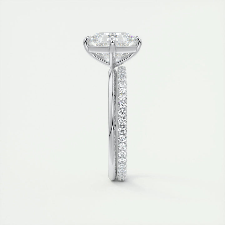 Detailed close-up of asscher solitaire diamond engagement ring