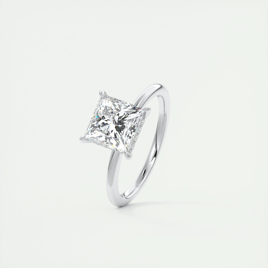 Princess hidden halo lab grown diamond ring fitted on finger