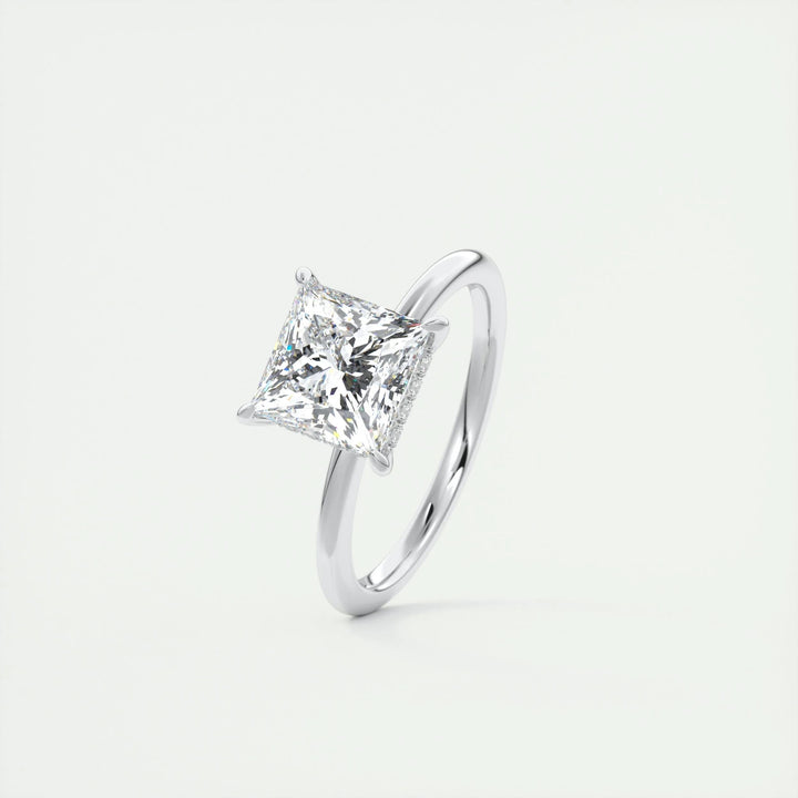 Princess hidden halo lab grown diamond ring fitted on finger