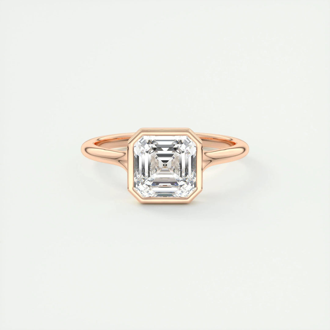 Fine craftsmanship detail on asscher bezel engagement ring