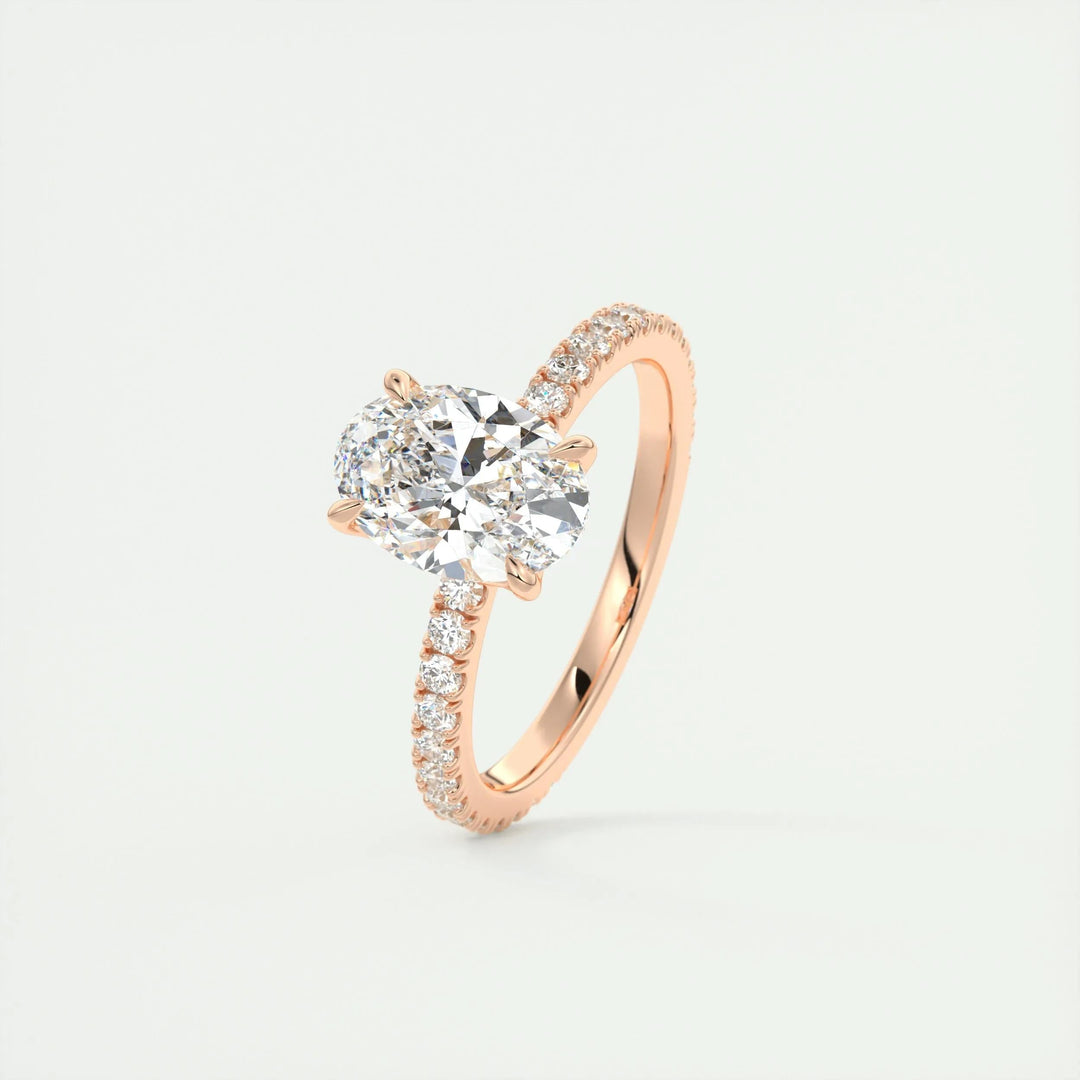 Oval pave ring set with an IGI graded diamond