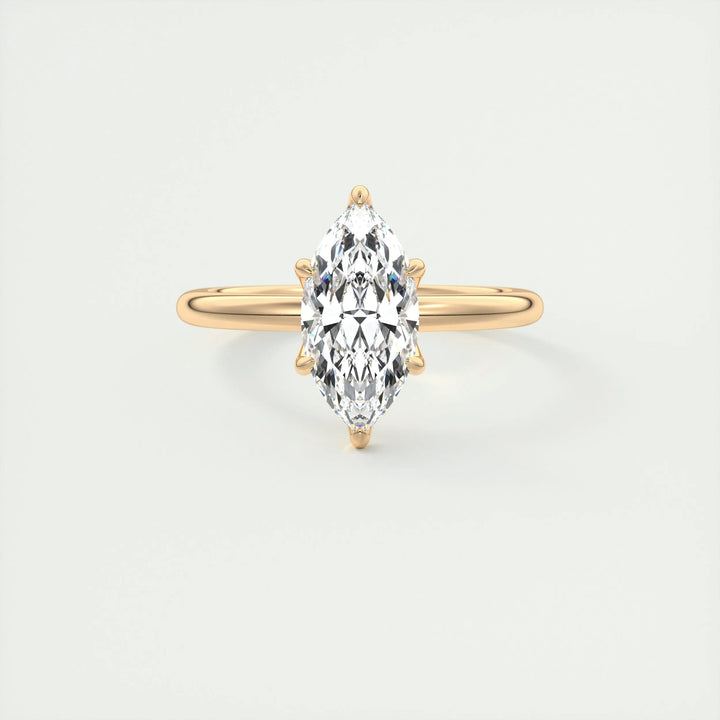Marquise cut engagement ring side view showing band detail