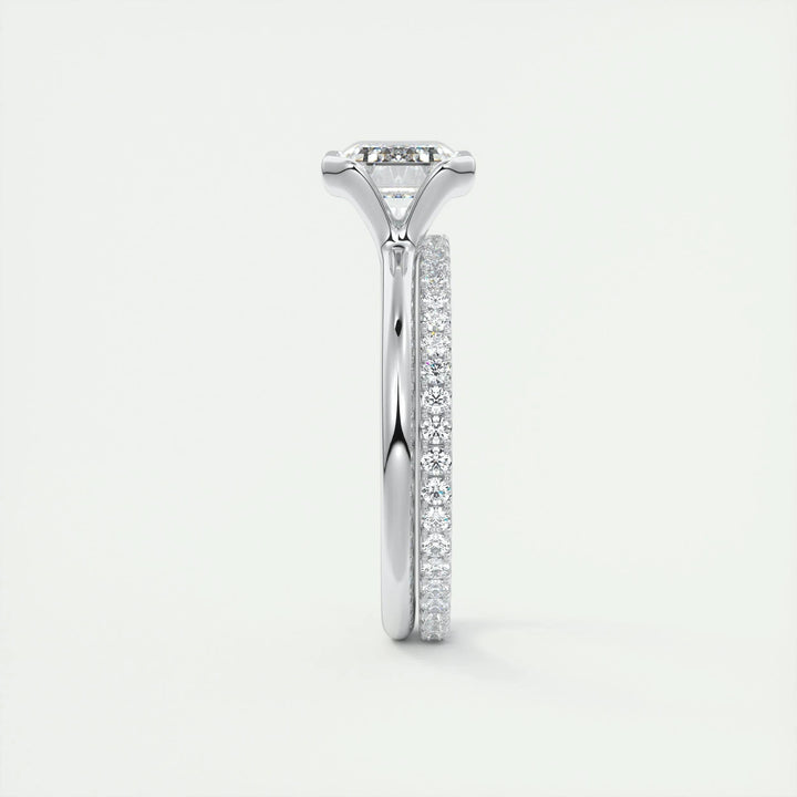 Unboxing view of emerald cut solitaire diamond engagement ring