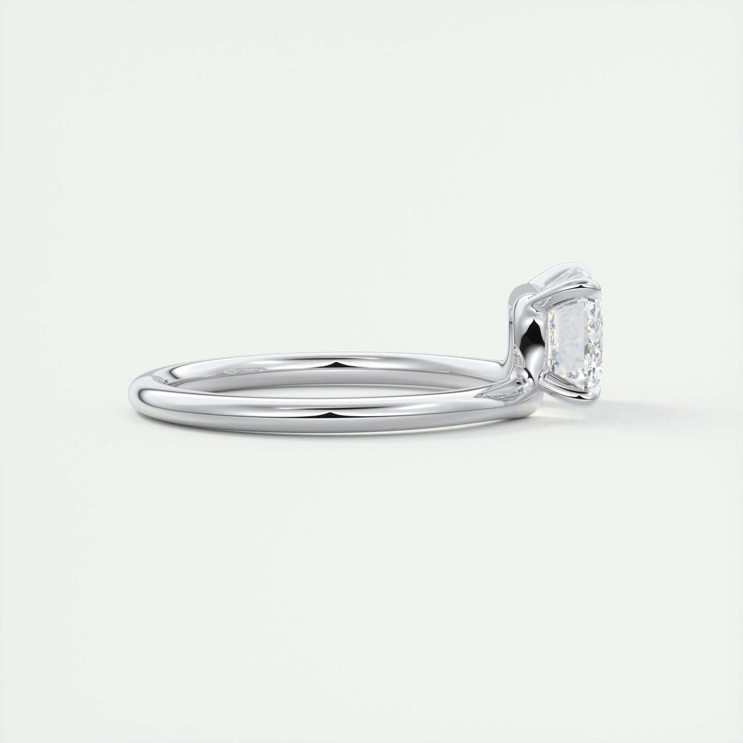 Macro shot of emerald cut diamond facets in solitaire ring setting