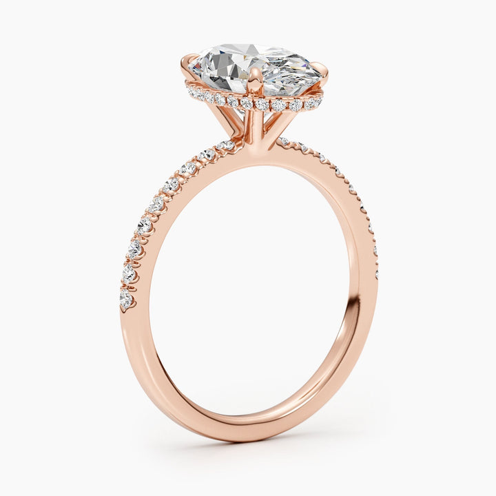 Oval pave engagement ring with certified lab grown diamond