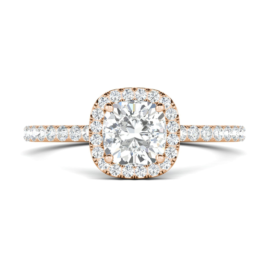 Profile view of cushion cut pave engagement ring band