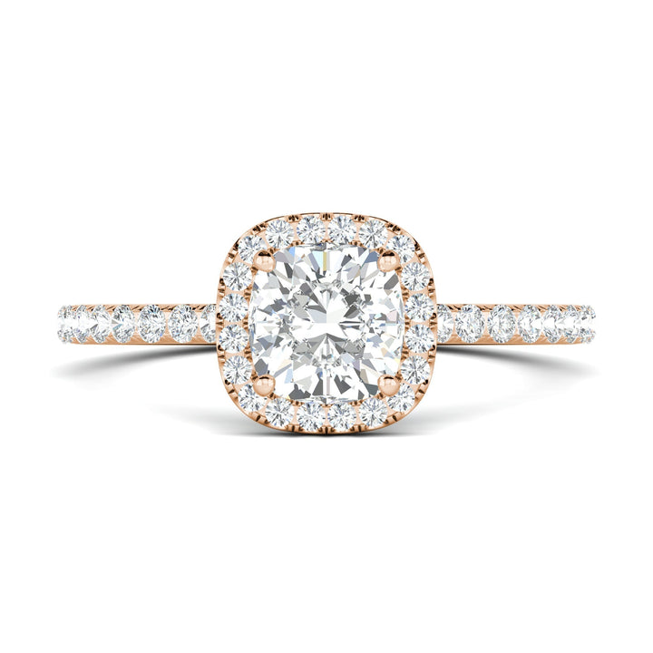 Profile view of cushion cut pave engagement ring band