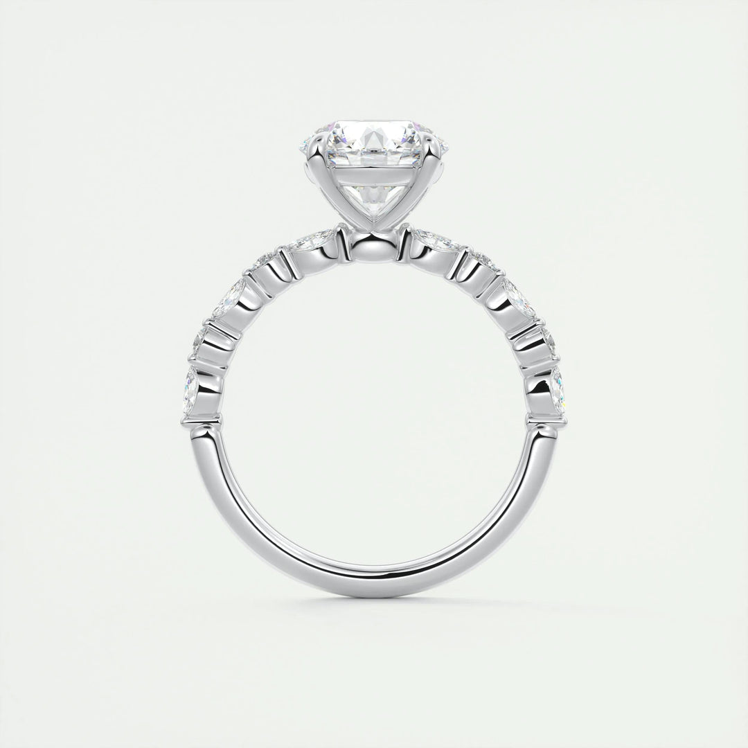 Unboxing view of round cut pave diamond engagement ring
